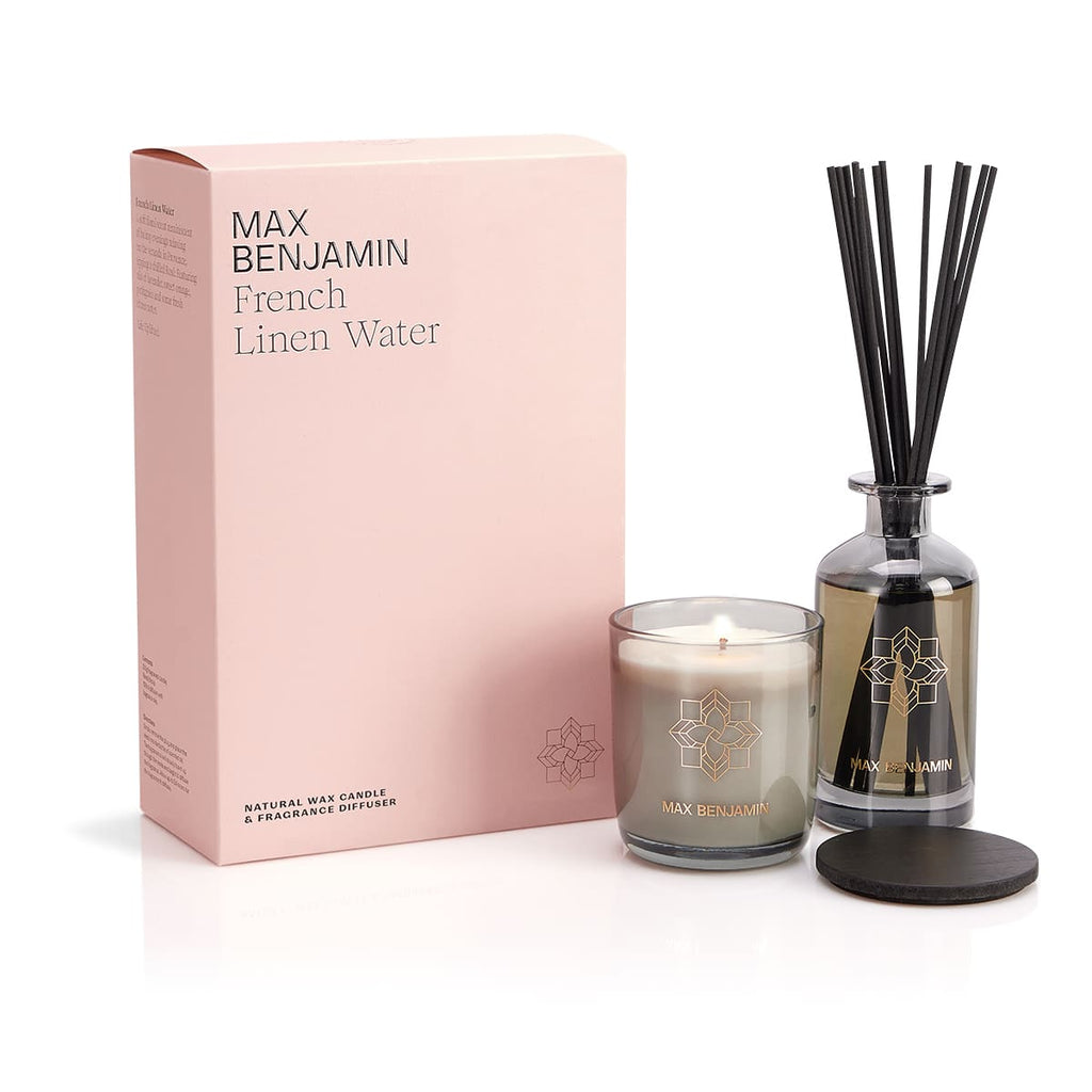 Coffret Cadeau Bougie Parfumée et Bâtonnets Diffuseurs - French Linen Water