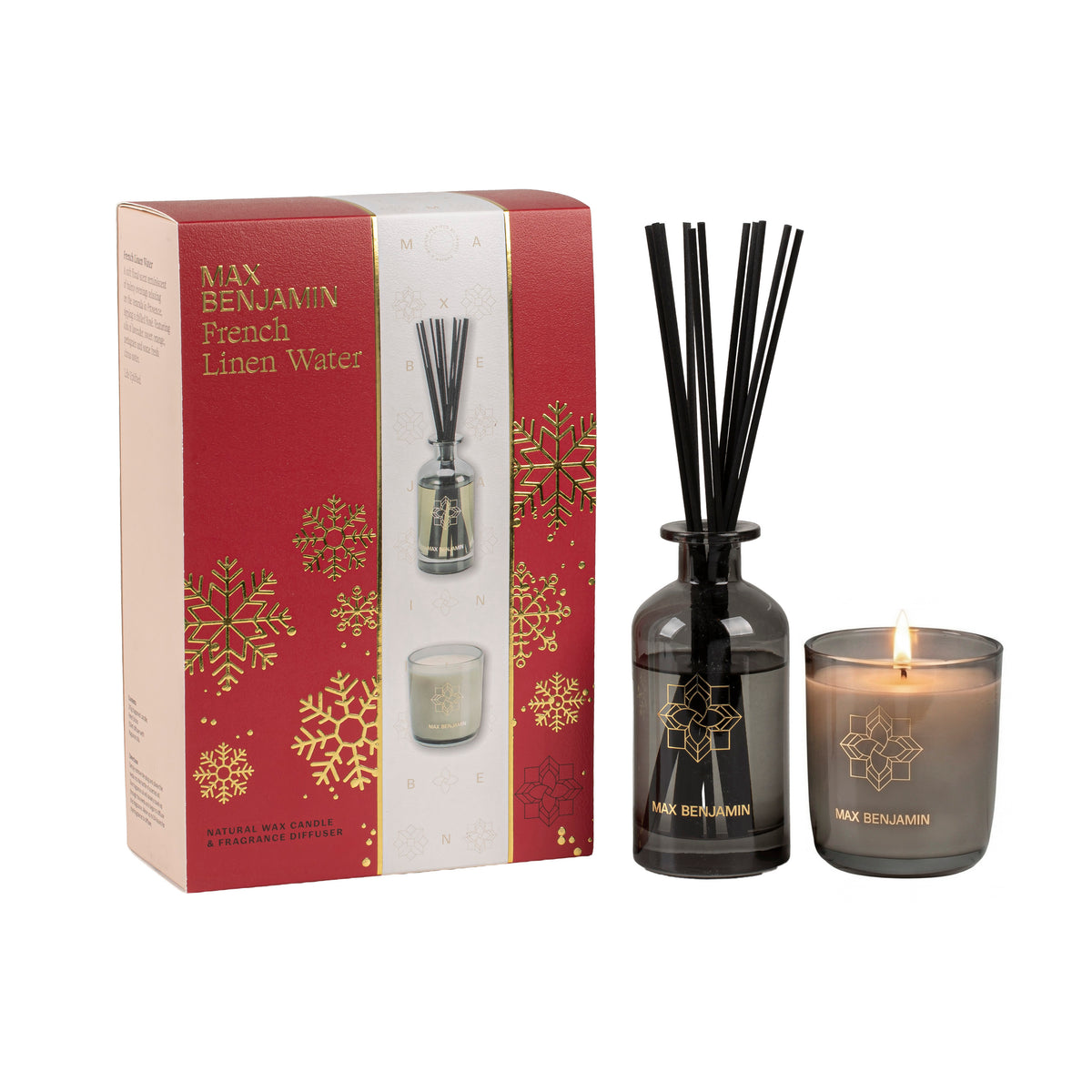Max Benjamin - Scented Candle &amp; Reed Diffuser Gift Set Christmas - French Linen Water 
