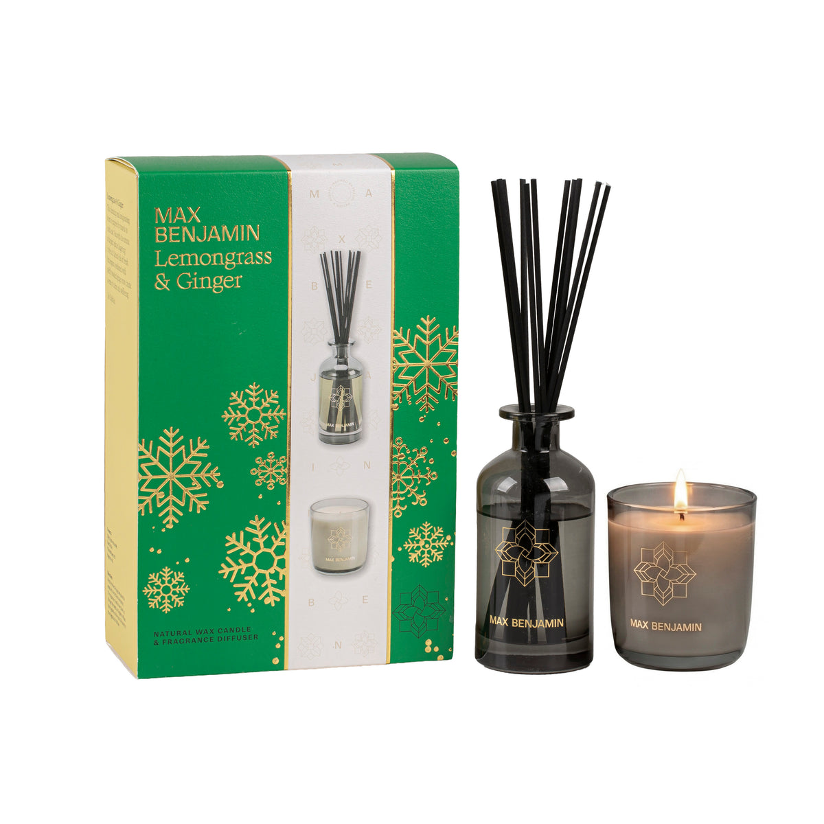 Max Benjamin - Scented Candle &amp; Fragrance Reed Gift Set Christmas - Lemongrass &amp; Ginger 