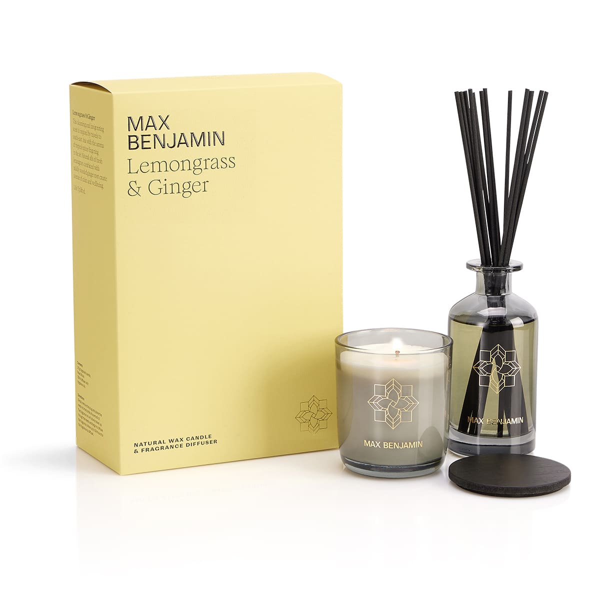 Max Benjamin - Geurkaars & Geurstokjes Cadeauset - Lemongrass & Ginger